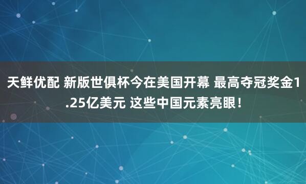 天鲜优配 新版世俱杯今在美国开幕 最高夺冠奖金1.25亿美元 这些中国元素亮眼！